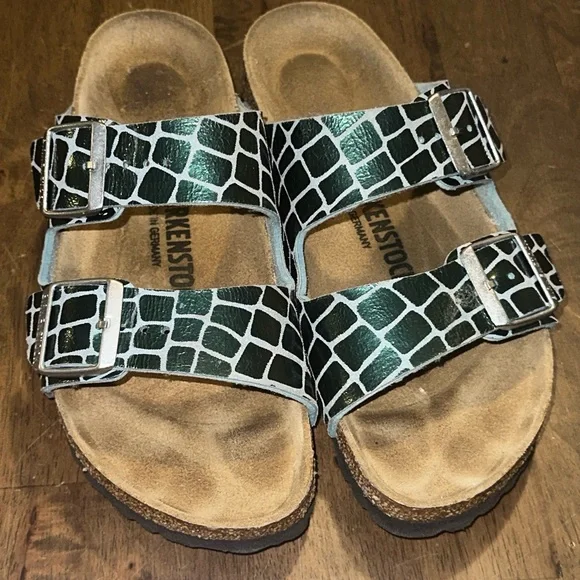 Birkenstock Arizona Gator Gleam sandals 38 US 7-7.5 womens ocean breeze EUC - Picture 2 of 7